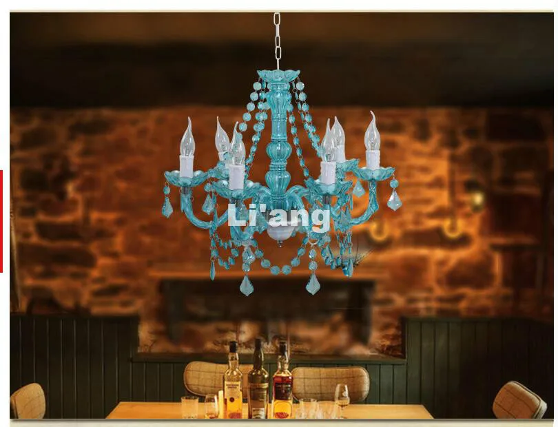 

Free Shipping Light Blue 6L Chandelier Living Room Candle Lamps Luxury Acrylic Crystal Chandelier Lights AC 100% Guaranteed