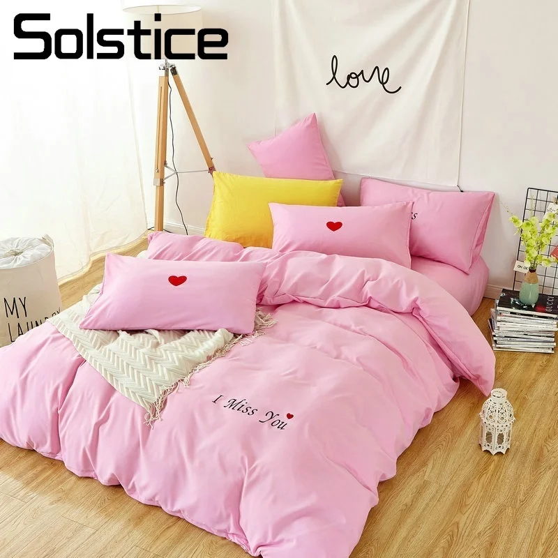 Solstice Home Textile Solid Pink Love Duvet Cover Bed Sheet Pillow