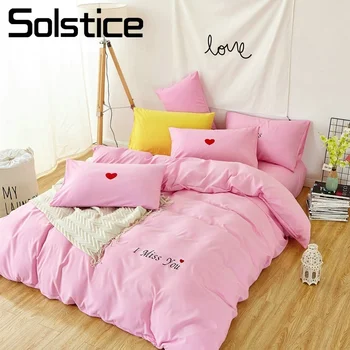 

Solstice Home Textile Solid Pink Love Duvet Cover Bed Sheet Pillow Case Girl Teen Adult Woman Bedding Linens Set Queen Full Twin