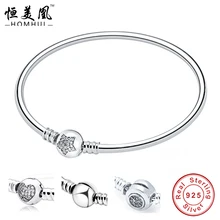HOMHUL 100% 925 Sterling Silver charm pulsera para las mujeres amor de pareja estrella corazón pulsera Serpiente Pulseras y Brazaletes de La Joyería DIY