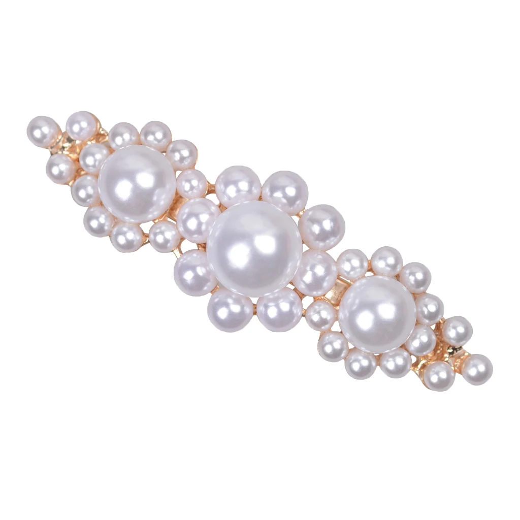 MagiDeal Flower Faux Pearls Spring Barrette Hair Clip Clasp for Women Girls