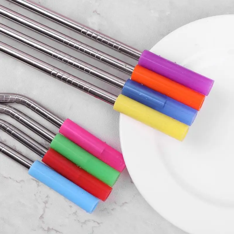 

4/8pcs Colorful Reusable Drinking Straw Silicone Cover Set Food Grade Anti-tooth Collision for all straws on the market