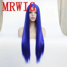 MRWIG длинные прямые синие волосы парик косплей синтетический Glueless передний парик шнурка средняя часть гребни и ремни для женщин