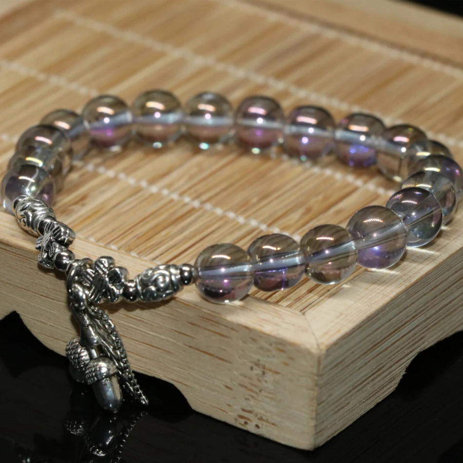 Unique design bracelets fashion women electroplated purple crystal 8mm