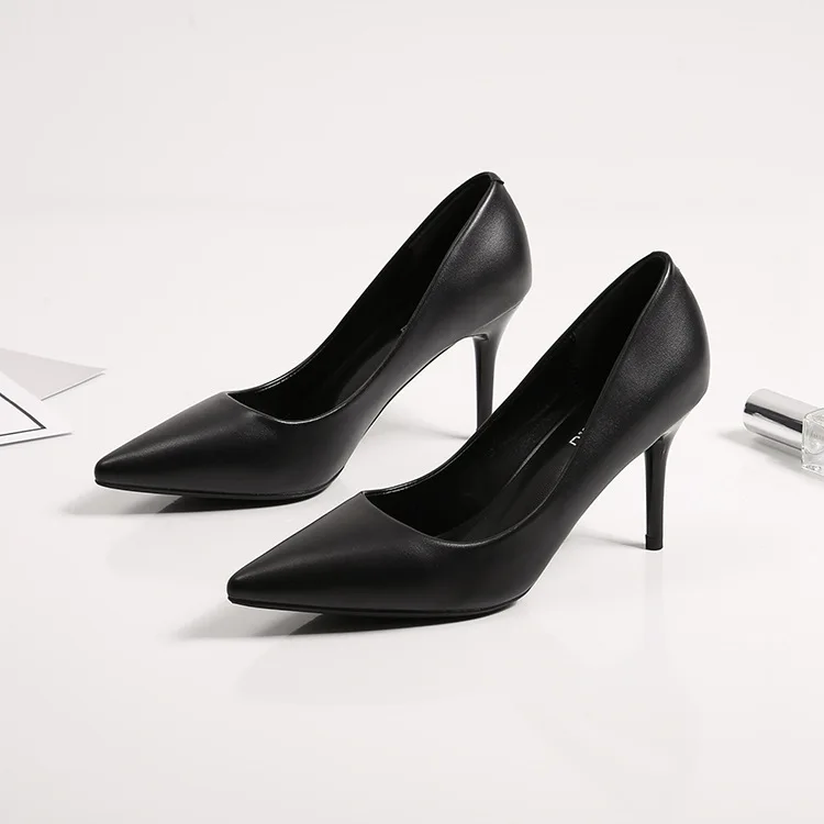 

2019 spring new fashion simple solid color high heel women comfortable versatile pointed shallow mouth professional work shoes.
