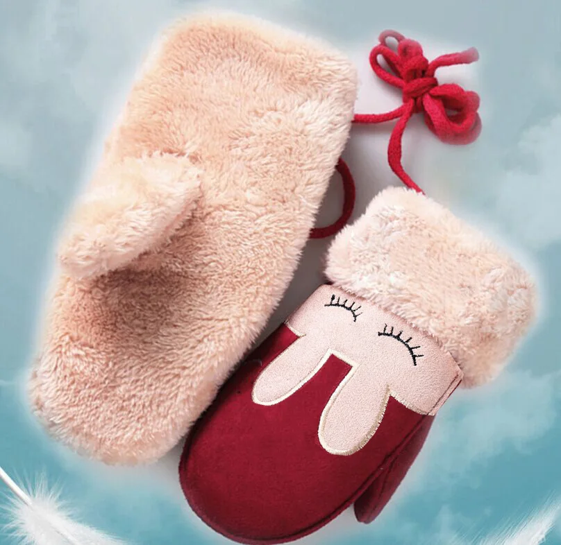 Модные Повседневное унисекс милые детские девушки парни подарок Кролик мультфильм детские перчатки зимние теплые варежки регулируемые перчатки
