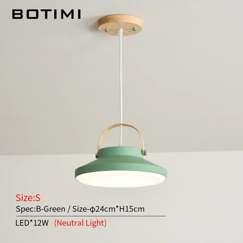 BOTIMI White Metal LED Pendant Lights For Dining Room Modern Indoor Wooden Kitchen Gray Hanging Lamp - Цвет корпуса: B-Green-size S