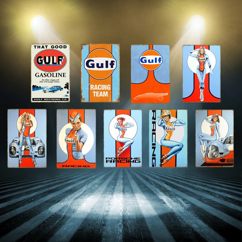 

That Good Gulf Gasoline Vintage Decor Metal Tin Signs Racing Team Poster Wall Plaque Motor Oil Metal Plate