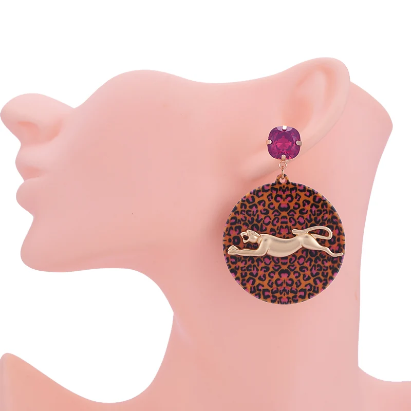 Sehuoran leopard Boho Oorbellen Resin Drop Earrings For Women Round Pendientes Earrings Fashion Jewelry wholesale  (9)