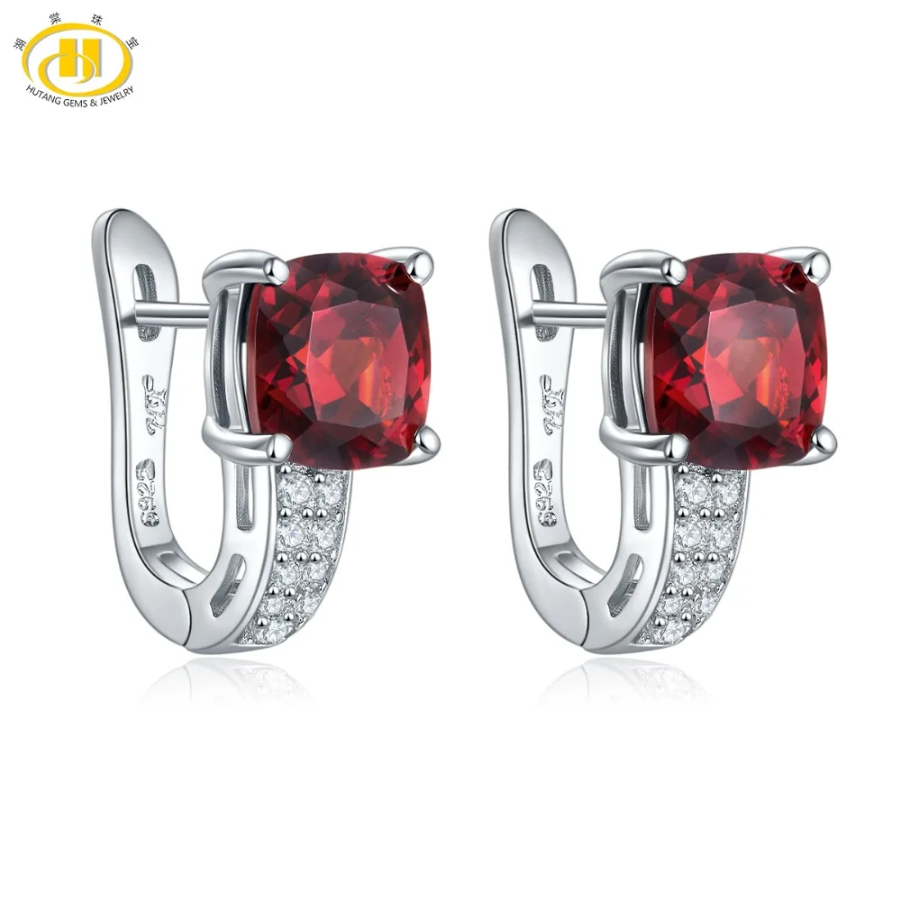 Hutang Natural Gemstone Garnet Silver Clip Earrings Solid 925 Sterling Fine Fashion Stone Jewelry For Women's Gift New Arrival