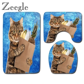 

Zeegle Non-slip Bathroom Mats 3Pcs Bath Mat Set Toilet Rugs Shower Room Toilet Lid Cover Floor Mats Cartoon Animal Carpet