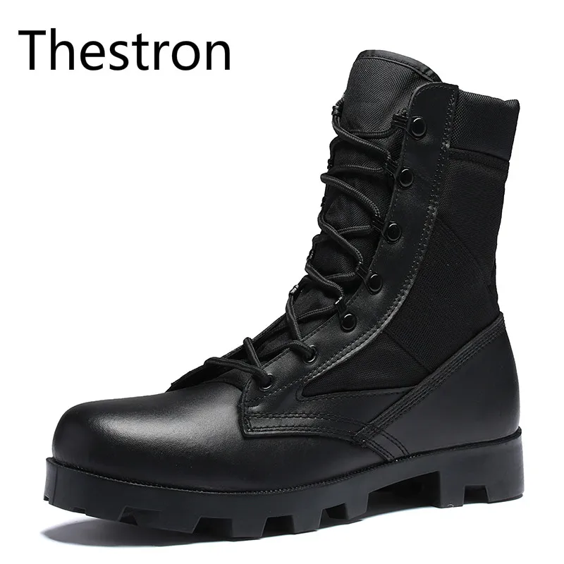 

Thestron Men Boots Male Working Safety Ankle Boots High-Top Motocycle Army Combat Boots 2018 New Black Winter Leather Fashion