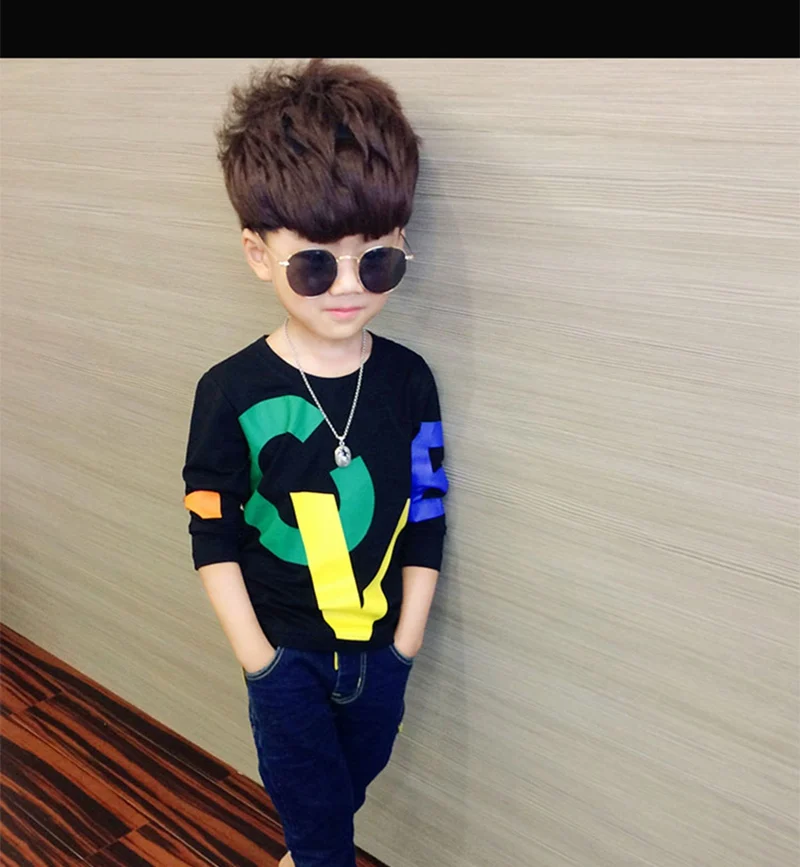 COOTELILI 80-130cm Black T-Shirt Children Tops Letter Kids Clothes Long Sleeve T Shirt Toddler Boys Spring Clothing Costume (8)