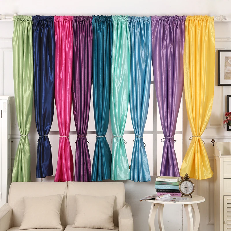 

9 colors Window Curtain Semi-Blackout Solid Satin Fabric For Home Decoration Living Room Drapery Rod Pocket