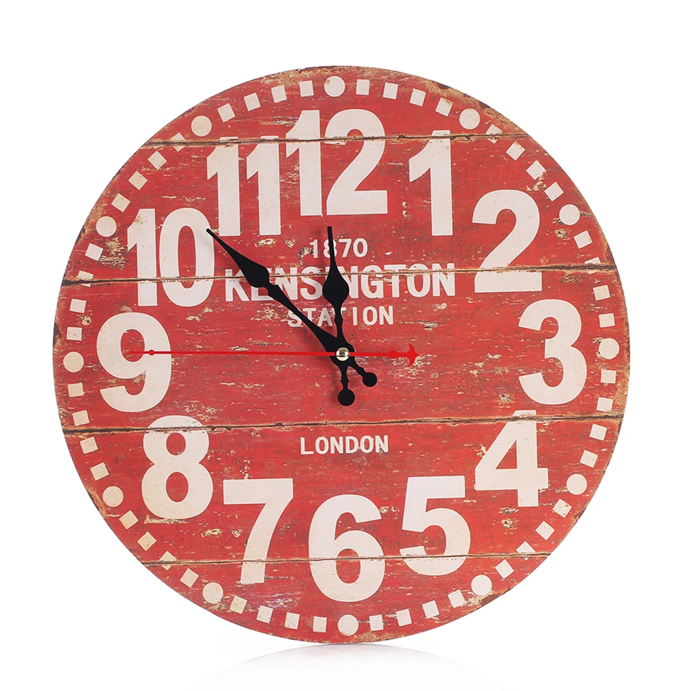 Ретро декоративные настенные часы креативные деревянные круглые красные настенные часы бесшумные не тикающие настенные Подвесные часы подходят для баров, кафе