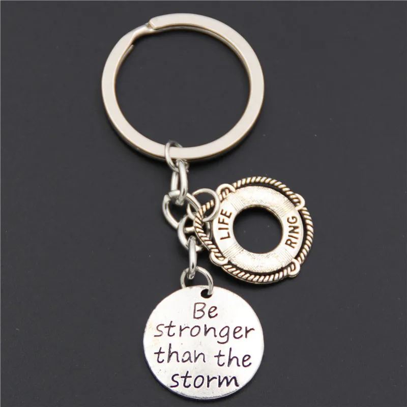 

1PC Newest Style Words Be Stronger Than The Storm Message KeyChains Live Ring Pendant KeyRing For Lover Gift