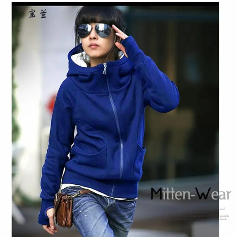 Thicken Korea Style Fashion Women Hoodies Coat Long sleeve Zip Up ...