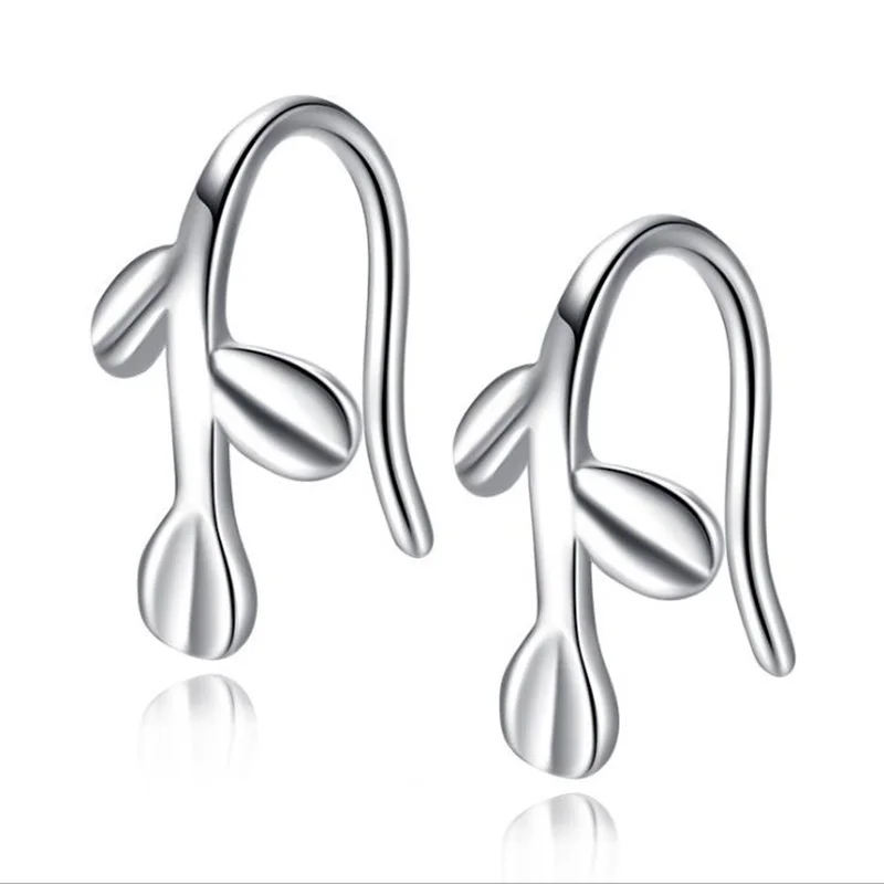 

New Simple 925 Sterling Silver Leaf Ear Cuff Earrings For Women Charming Non Piercing Cartilage Ear Clip Jewelry Girl Gift SY248