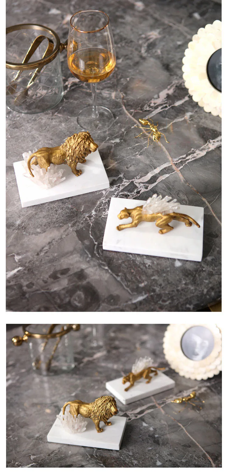 Роскошные дикие домашние украшения с животными Львенок верблюжий олень мраморные декоративные фигурки гостиной орнамент офисный металлический кристалл подарок