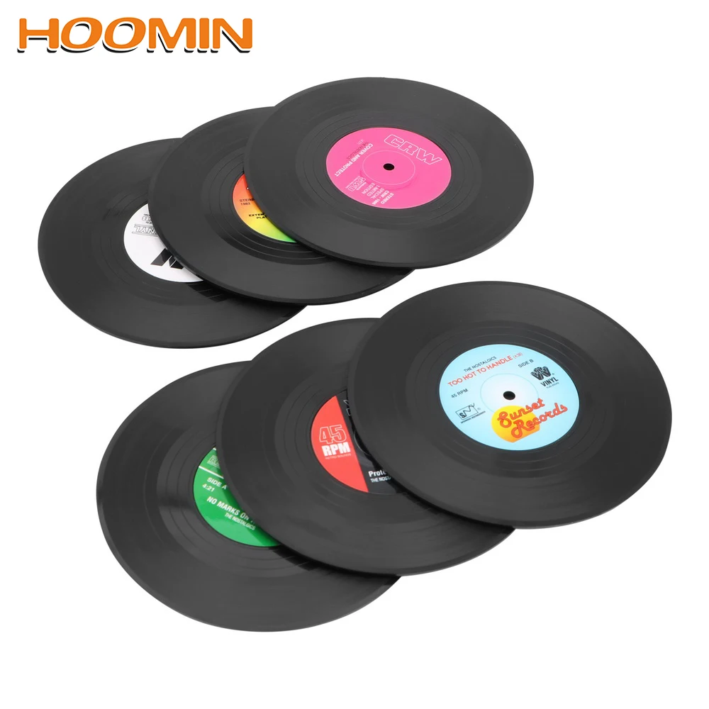 

HOOMIN Coffee Drink Cup Mat Placemat Non-slip Insulation Pad Table Cup Mat Drink Coasters 6Pcs/set Retro CD Modeling