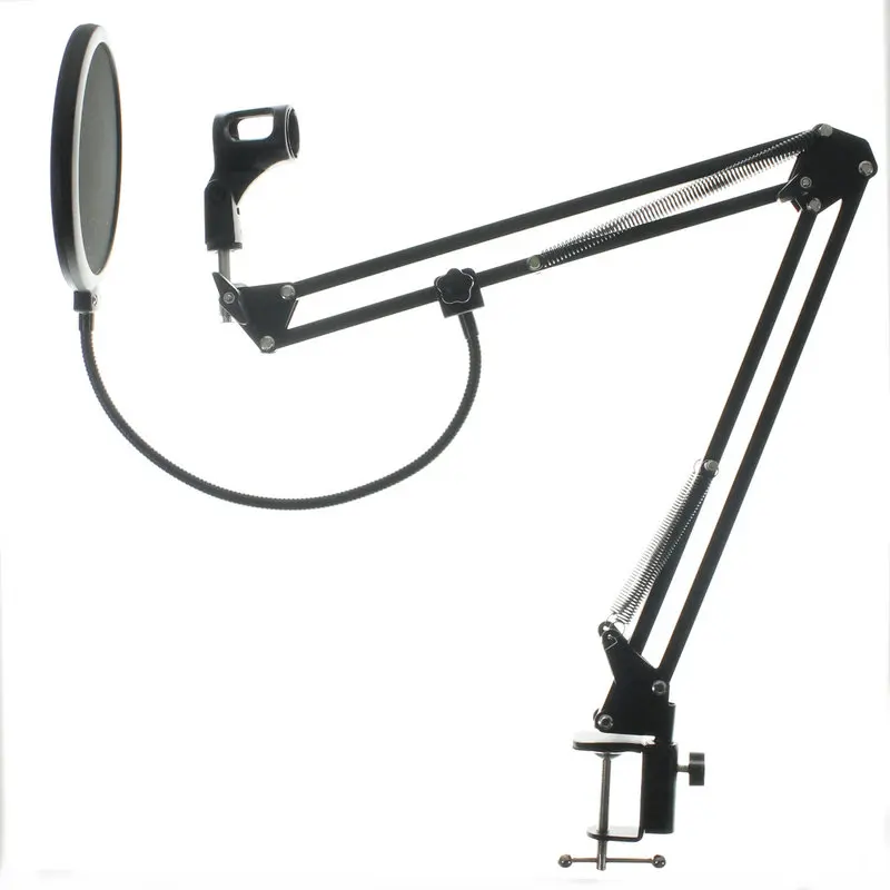

NB-35 Microphone Suspension Boom Scissor Arm Stand with Mic Clip Holder Pop Filter Windscreen Mask Shield with Stand Clip Kit