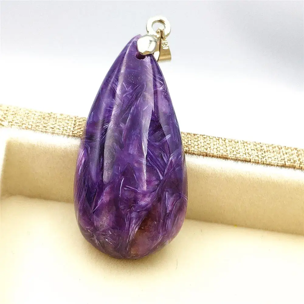 

Top Natural Purple Charoite Gemstone Pendant 37x19x10mm Water Drop Shape Women Men Love Gift Fashion Pendant Jewelry AAAA