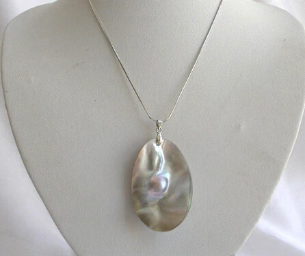 

Miss charm Jew.553 stunning big 55X36mm baroque gray south sea mabe pearl necklace Pendant