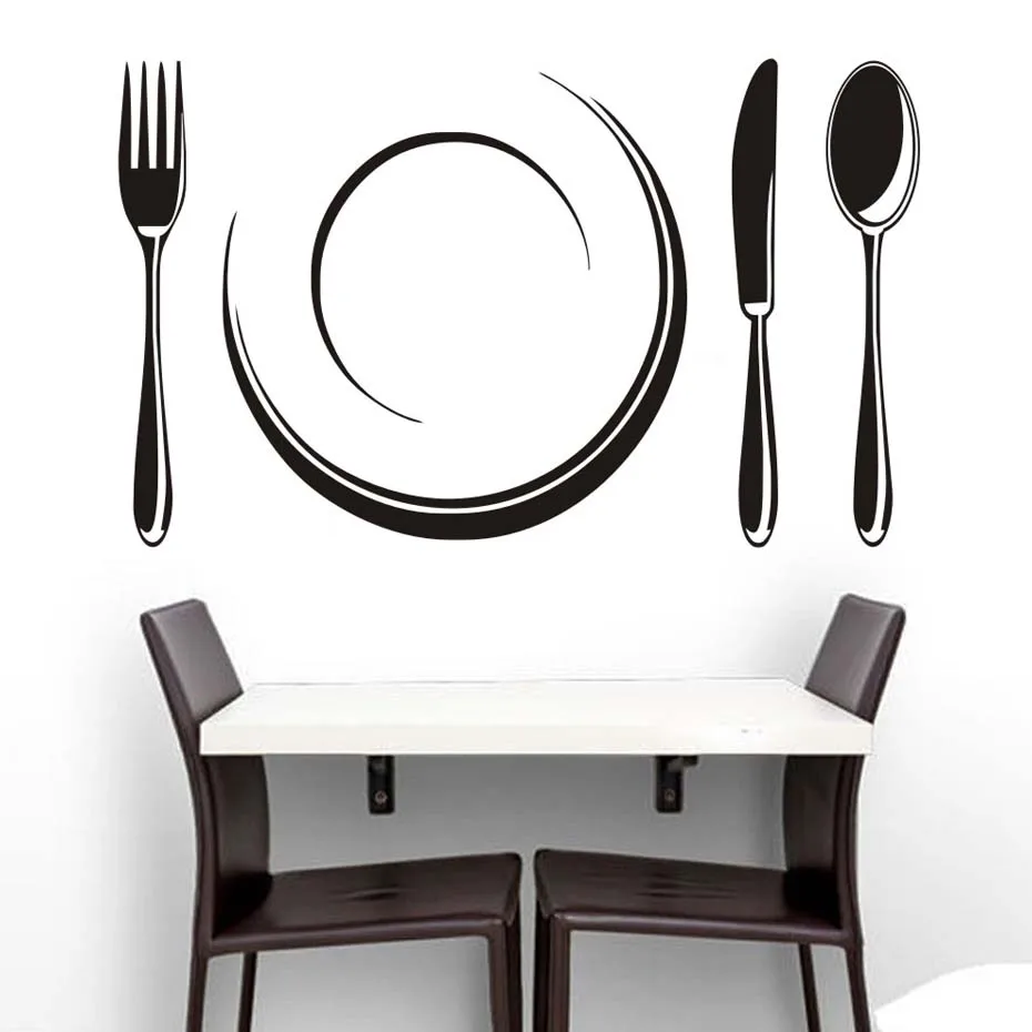 

Creative Plate And Cutlery Set Restaurant Store Kitchen Decoration Family Home Decal Hollow Out Wall Sticker Mural Art Stickers