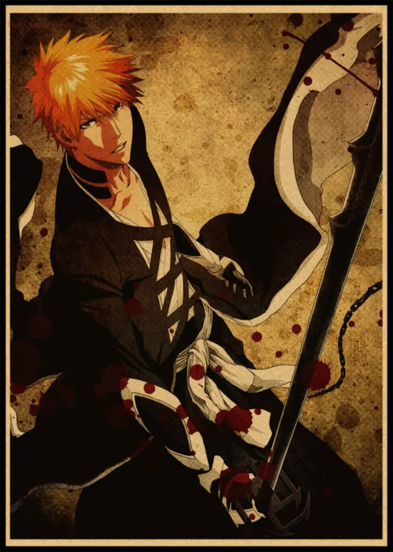 BLEACH Kurosaki ichigo Kuchiki Rukia стикер на стену плакат из крафт-бумаги японского аниме 42*30 см без рамки