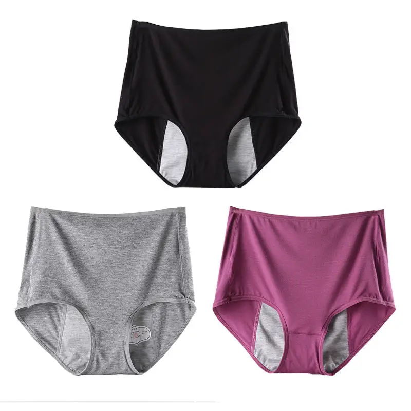 DKERT 3pcs/lot Women Menstrual Period Panties Ladies Underwear Seamless Plus Size Physiological Leakproof Female Briefs - Цвет: Black Grey Purple