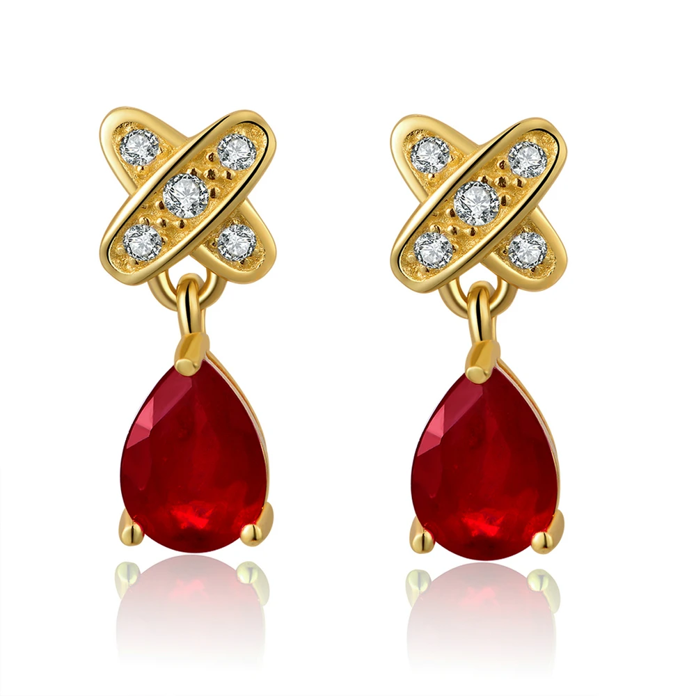 LAMOON Teardrop 5x7mm 2ct 100% Red Ruby 925 sterling-silver-jewelry Stud Earring S925 LMEI050