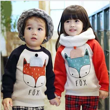 Весенняя новинка блузка для девочек Дети плюс бархат Длинные рукава Топы для маленьких девочек с рисунком лисы верхняя одежда