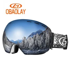 OBAOLAY двухслойные лыжные очки с линзами без оправы UV400 Анти-туман сноуборд очки ветрозащитные лыжные защитные очки