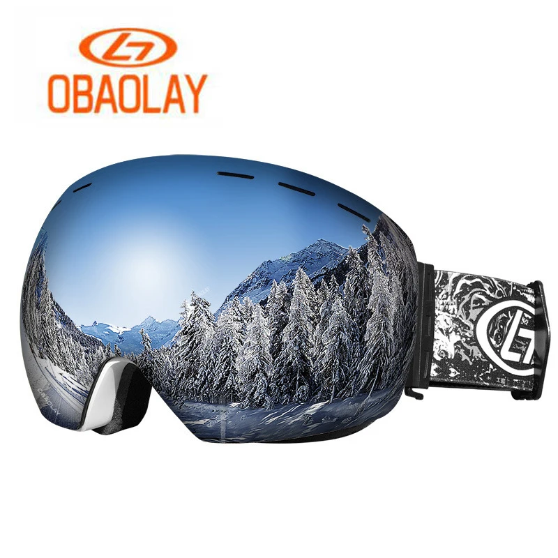 OBAOLAY المزدوج طبقة عدسة تزلج نظارات بدون شفة UV400 مكافحة الضباب على الجليد نظارات يندبروف التزلج واقية نظارات