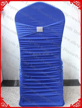 

NO.29 Royal BlueRuffled Lycra Chair Covers With Lycra Band And Silver Diamond Mesh Buckle For Wedding Decoration & Party