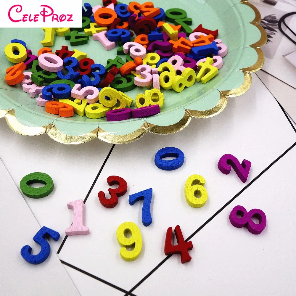 

100Pcs Mini Wooden Letter Number Colorful wooden buttons DIY Crafts Material Wedding Children Birthday Party supplies