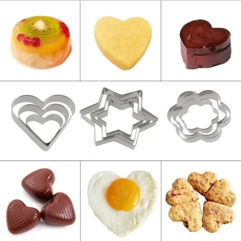 

3PCS/SET Baking Mould Star Heart Flower Cookie Cutter Stainless Steel Egg Mould Fondant Sugarcraft Cutter Biscuit DIY Mold