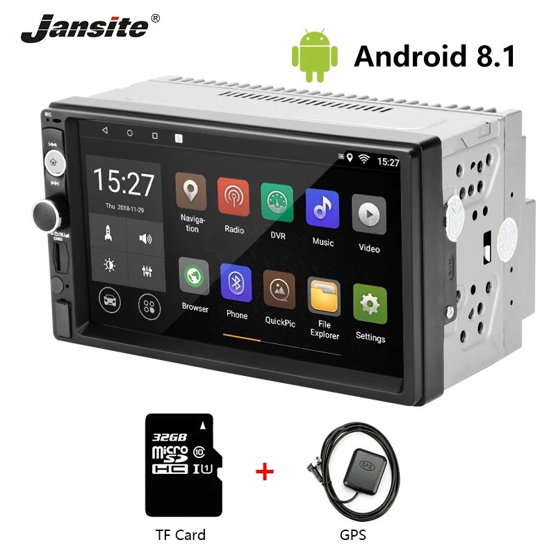 Jansite 7 &quot2 Din Универсальное автомобильное радио Android8.1 плеер с цифровым 1080 P gps Wifi