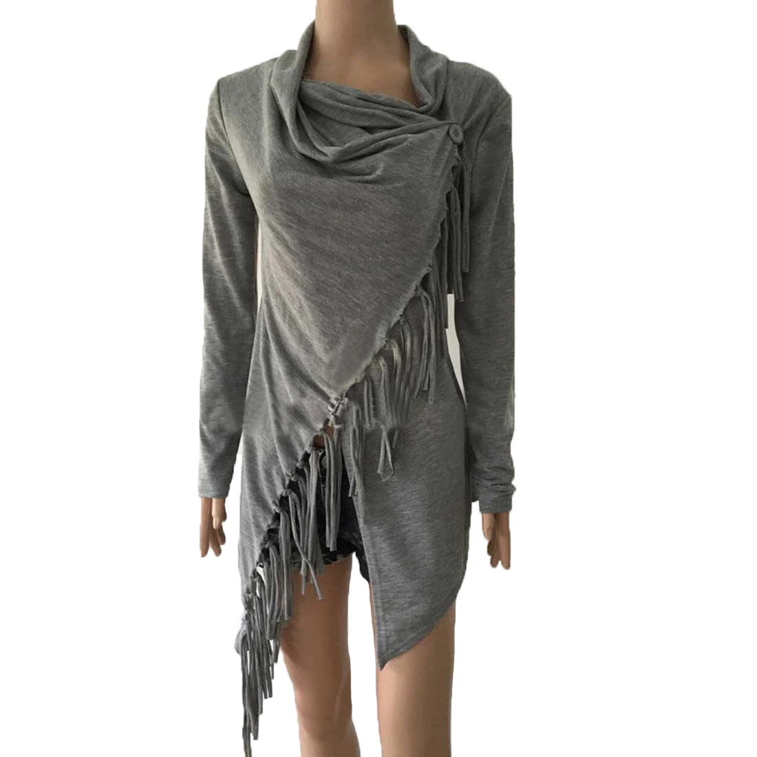 Online Bufanda cuello borlas Patchwork Cardigans irregulares mujer manga larga de talla grande Vintage Poncho suéter 2017 primavera otoño prendas de vestir