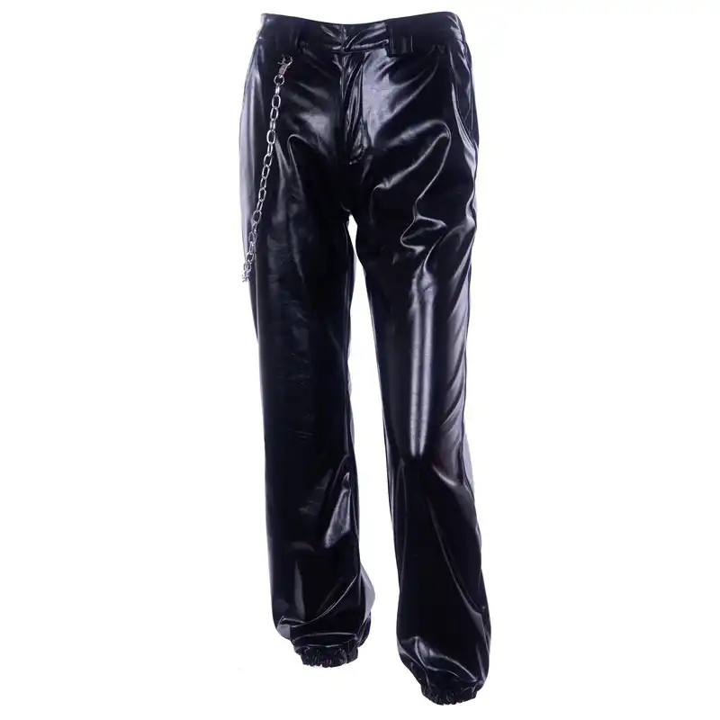 black leather cargo joggers
