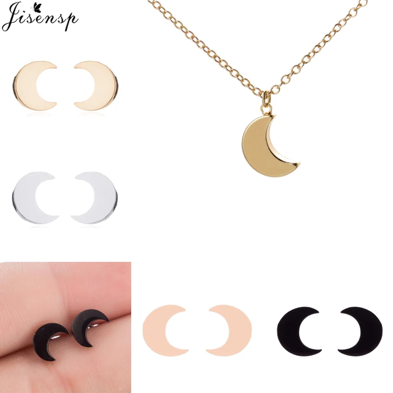 

Jisensp Simple Black Stainless Steel Earrings Moon Stud Earrings for Women Korean Minimalist Earrings Jewelry Accessories bijoux