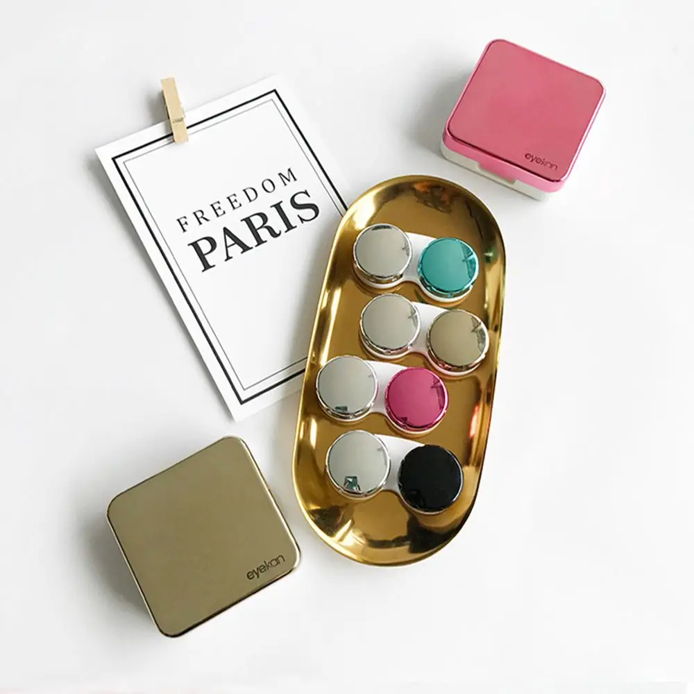 Colored Contact Lens Case With Mirror Women Colored Contact Lenses Box Eyes Lens Container Box Lovely Travel Kit