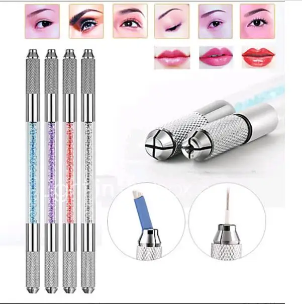 

4 PCS Crystal Both Head Can Be Used Microblading Manual Eyebrow Tattoo Pen For3D Embroidery Permanent Makeup Eyebrow Tattoo ink