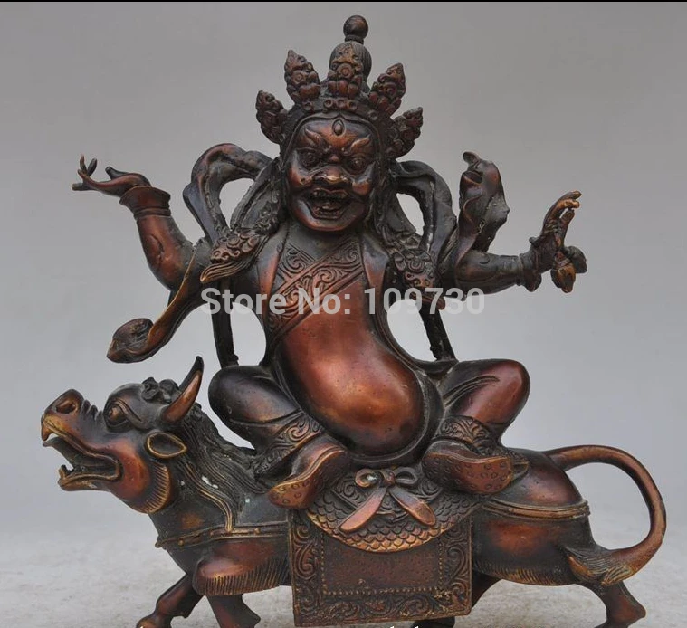 

002240 Chinese Tibetan Buddhism bronze copper Mahakala Buddha bull oxen cow statue