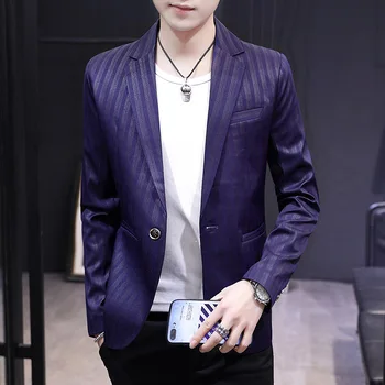 

Spring Men's Suit Jacket High-end Casual Business Blazer Vestidos De Noiva 2019 Suit Men Stripe Jacket
