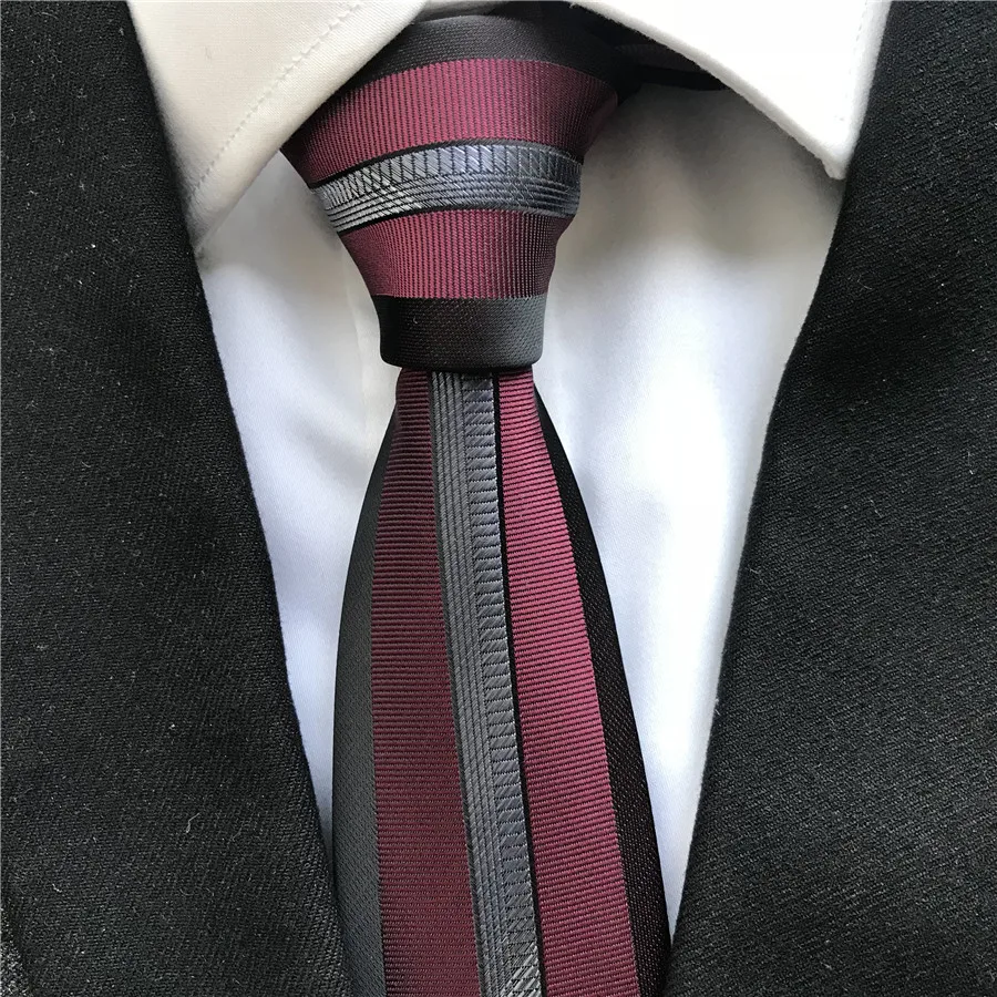 Уникальный дизайнер для мужчин Тощий Галстуки модная панель граничит галстук бордовый с серебряной полосой в середине
