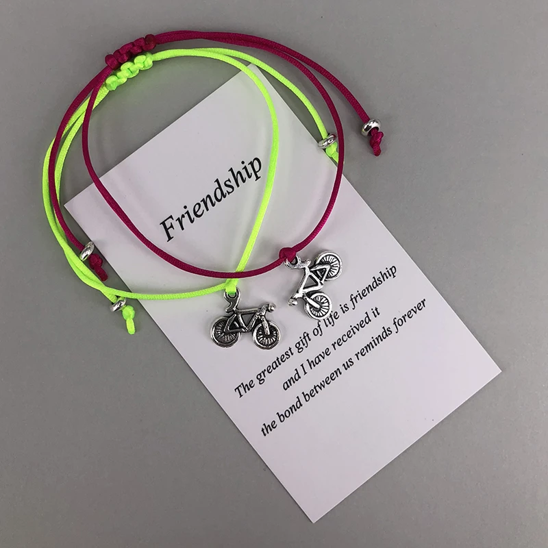 Мини Шарм с изображением велосипеда браслет для женщин мужские ювелирные изделия 8 цветов счастливый красный струнный браслет желаний для подарка дружба карта X015