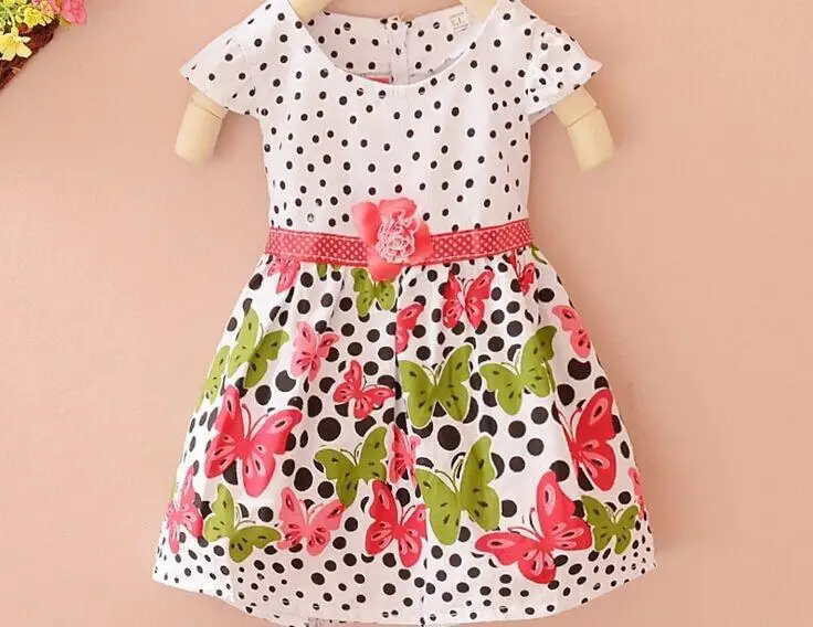 Платье для маленьких девочек г. Новая летняя одежда для малышей из хлопка в горошек с цветочным принтом платье принцессы - Цвет: Красный