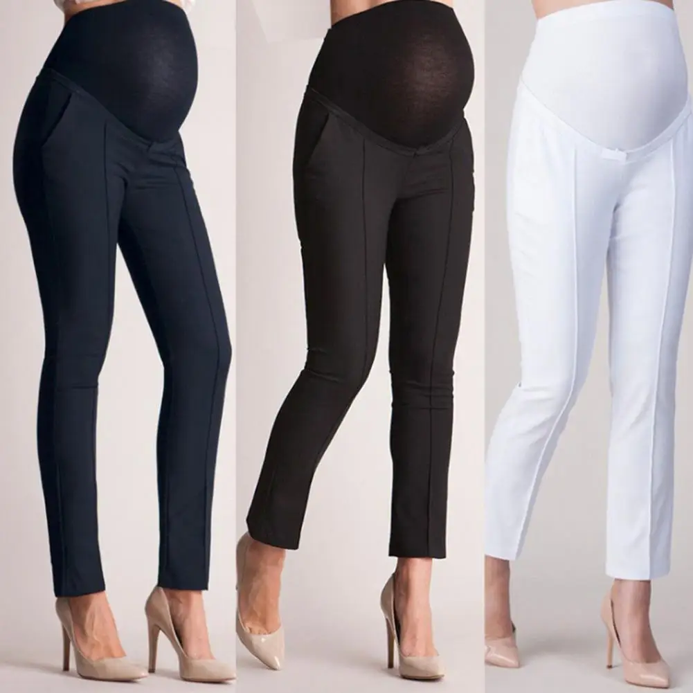 

New Plus Size Solid Maternity Formal Elegant Office Formal Smart Maternity Skinny Work Trousers Pregnancy Over The Belly Long Pa