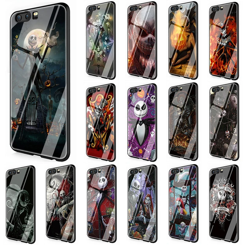 

Nightmare Tim burton Halloween jack Tempered Glass phone case for Huawei Y6 Y9 P10 P20 Mate20 Lite Pro P Smart Honor 9 10 7A Pro